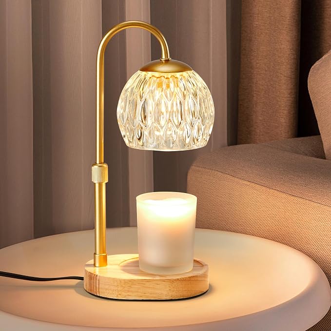 Candle Warmer Lamp, Glass Electric Wax Melter Warmer Lamp with Timer & Dimmer, Vintage Wax Warmer Adjustable Height Scented