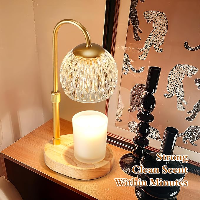 Candle Warmer Lamp, Glass Electric Wax Melter Warmer Lamp with Timer & Dimmer, Vintage Wax Warmer Adjustable Height Scented