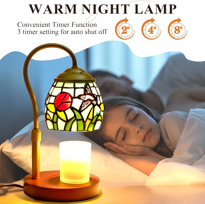Candle Warmer Lamp - Hummingbird Candle Lamps Timer Dimmer, Tiffany Style Stained Glass Candle Warming Lamp Compatible with