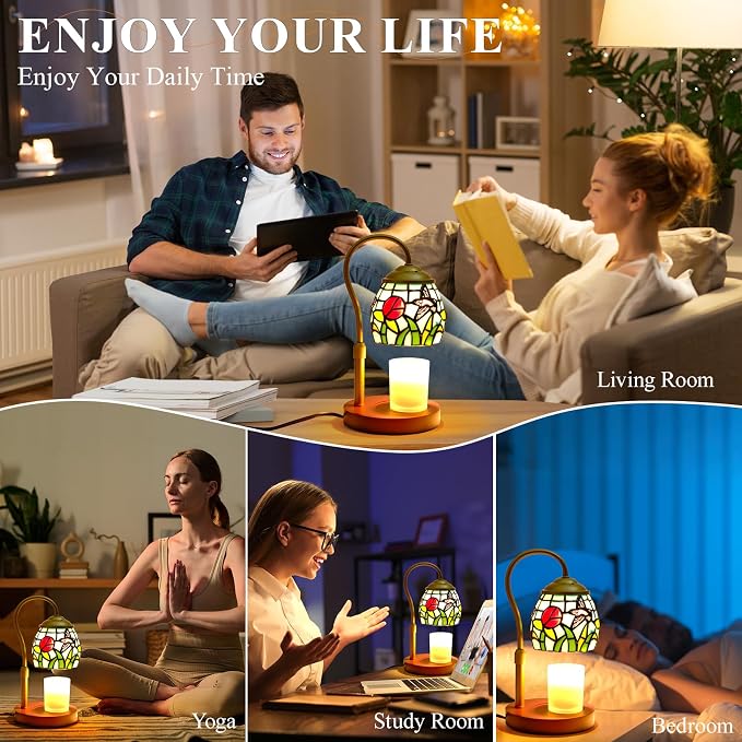 Candle Warmer Lamp - Hummingbird Candle Lamps Timer Dimmer, Tiffany Style Stained Glass Candle Warming Lamp Compatible with