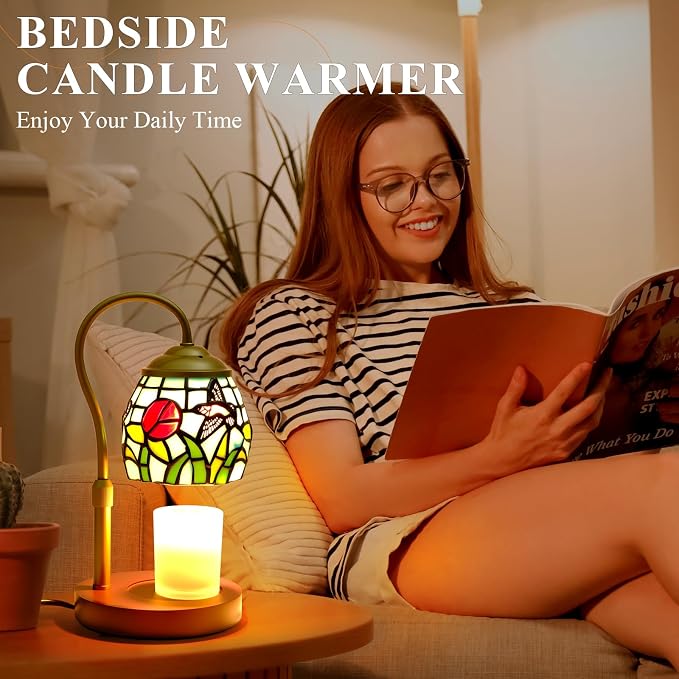 Candle Warmer Lamp - Hummingbird Candle Lamps Timer Dimmer, Tiffany Style Stained Glass Candle Warming Lamp Compatible with