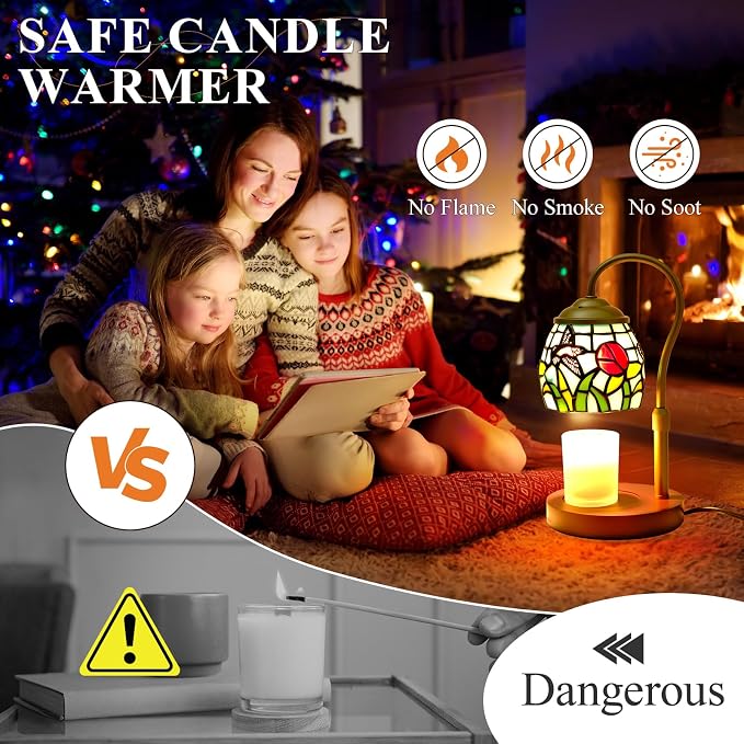 Candle Warmer Lamp - Hummingbird Candle Lamps Timer Dimmer, Tiffany Style Stained Glass Candle Warming Lamp Compatible with