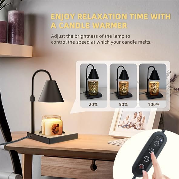 Candle Warmer Lamp, Stepless Dimming Candle Warmer Lamp with Timer & Dimmer Height Adjustable Compatible with Jars Scented