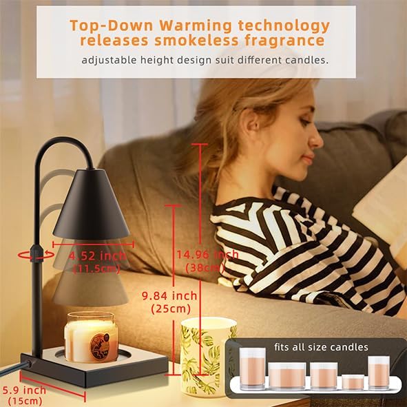 Candle Warmer Lamp, Stepless Dimming Candle Warmer Lamp with Timer & Dimmer Height Adjustable Compatible with Jars Scented