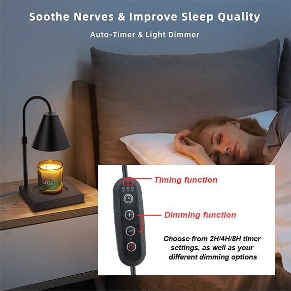 Candle Warmer Lamp, Stepless Dimming Candle Warmer Lamp with Timer & Dimmer Height Adjustable Compatible with Jars Scented