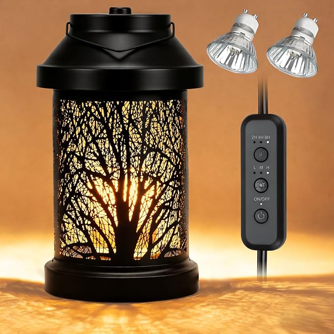 Candle Warmer Lamp - Vintage Candle Warmer Lantern with Timer & Dimming Function, Electric Candle Lamp Warmer Home Bedroom