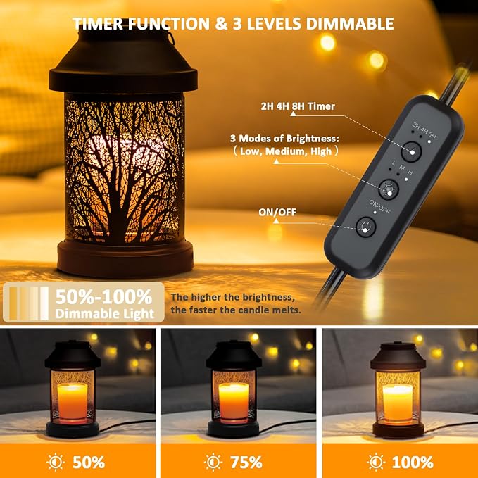Candle Warmer Lamp - Vintage Candle Warmer Lantern with Timer & Dimming Function, Electric Candle Lamp Warmer Home Bedroom