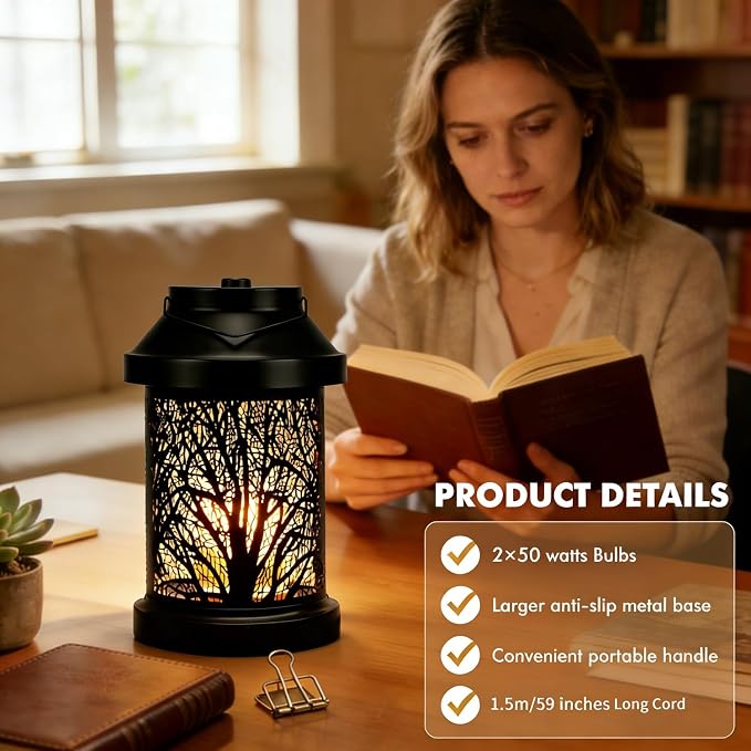Candle Warmer Lamp - Vintage Candle Warmer Lantern with Timer & Dimming Function, Electric Candle Lamp Warmer Home Bedroom