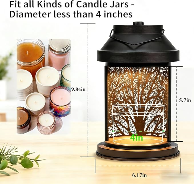 Candle Warmer Lamp - Vintage Candle Warmer Lantern with Timer & Dimming Function, Electric Candle Lamp Warmer Home Bedroom