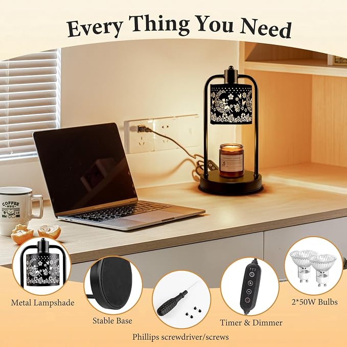 Candle Warmer Lamp Wax Light, Wax Melt Warming Lamps for Jar Candles with Timer Dimmable for Birthday, Room, New House