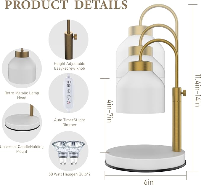 Candle Warmer Lamp, with 2 Bulbs, Timer & Dimmer, Compatible with Large Yankee Candle Jars,3 Wick Candles, alternate view 2