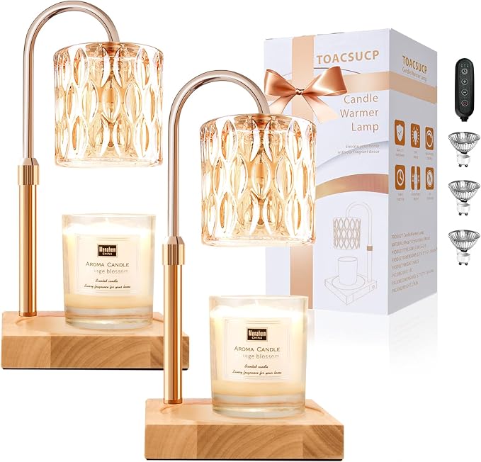 Candle Warmer Lamp with 3 Bulbs, Adjustable Height Dimmable Candle Warmer with Timer, Compatible with Large Jar Candles