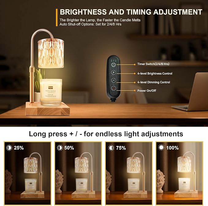 Candle Warmer Lamp with 3 Bulbs, Adjustable Height Dimmable Candle Warmer with Timer, Compatible with Large Jar Candles