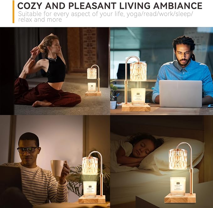 Candle Warmer Lamp with 3 Bulbs, Adjustable Height Dimmable Candle Warmer with Timer, Compatible with Large Jar Candles