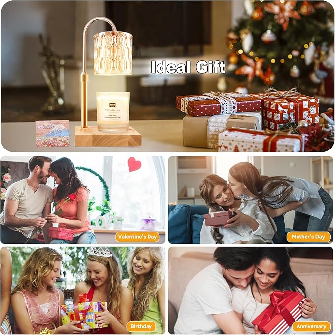 Candle Warmer Lamp with 3 Bulbs, Adjustable Height Dimmable Candle Warmer with Timer, Compatible with Large Jar Candles