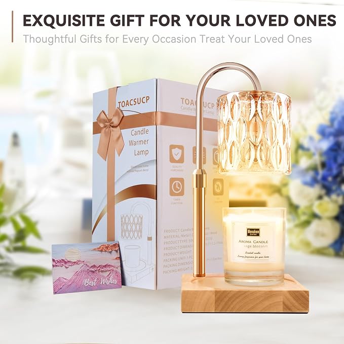 Candle Warmer Lamp with 3 Bulbs, Adjustable Height Dimmable Candle Warmer with Timer, Compatible with Large Jar Candles