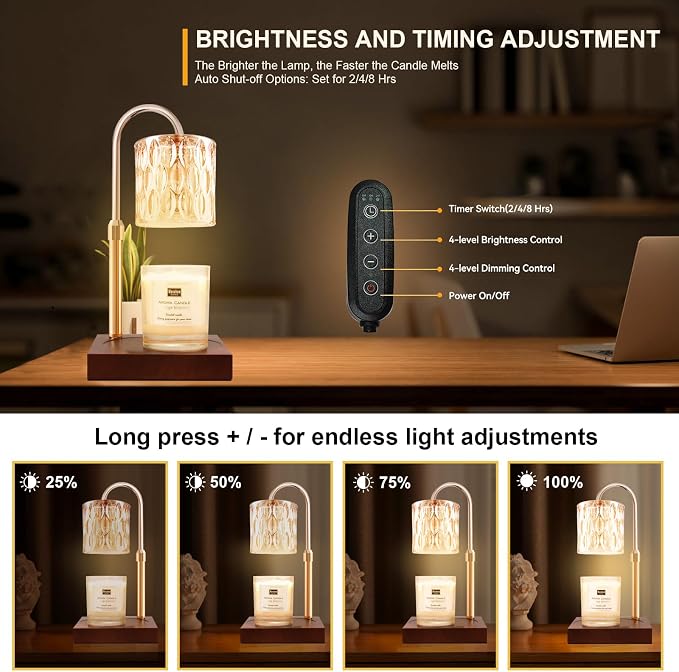 Candle Warmer Lamp with 3 Bulbs, Adjustable Height Dimmable Candle Warmer with Timer, Compatible with Large Jar, alternate
