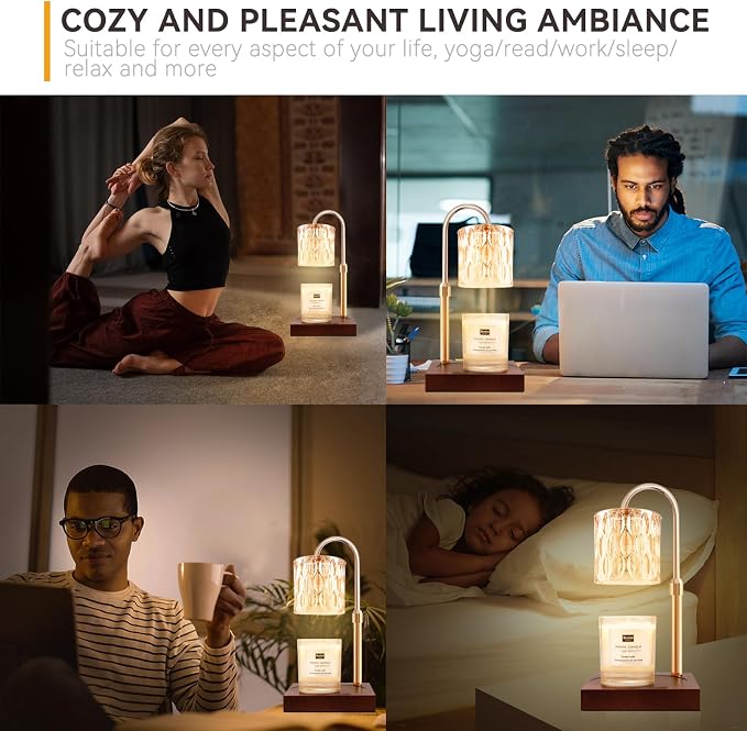Candle Warmer Lamp with 3 Bulbs, Adjustable Height Dimmable Candle Warmer with Timer, Compatible with Large Jar, alternate