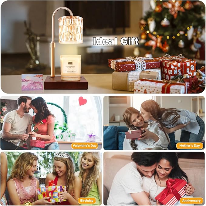 Candle Warmer Lamp with 3 Bulbs, Adjustable Height Dimmable Candle Warmer with Timer, Compatible with Large Jar, alternate