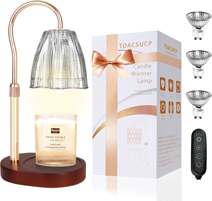 Candle Warmer Lamp with 3 Bulbs, Adjustable Height Dimmable Candle Warmer with Timer, Compatible with Large Jar