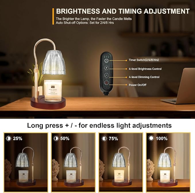 Candle Warmer Lamp with 3 Bulbs, Adjustable Height Dimmable Candle Warmer with Timer, Compatible with Large Jar, alternate