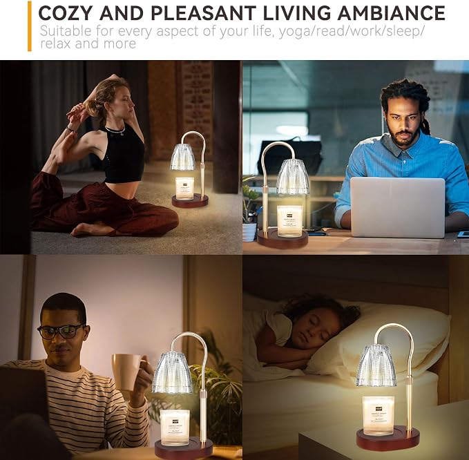 Candle Warmer Lamp with 3 Bulbs, Adjustable Height Dimmable Candle Warmer with Timer, Compatible with Large Jar, alternate