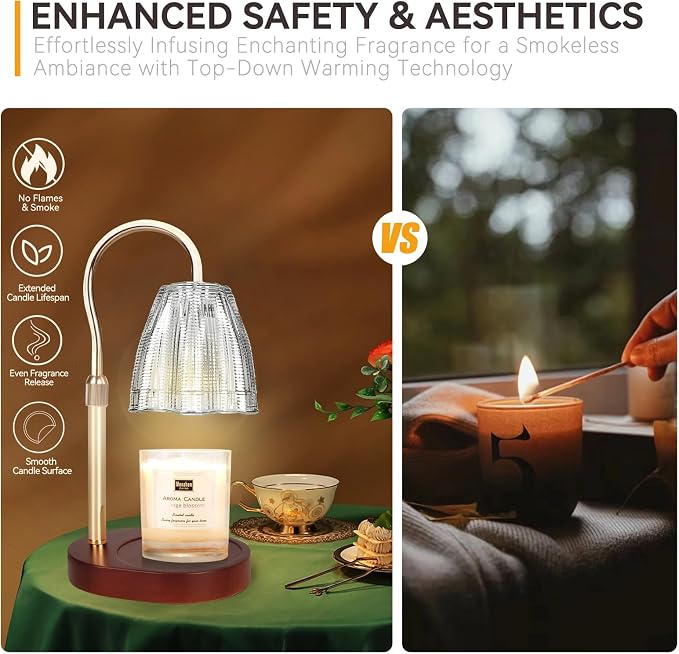 Candle Warmer Lamp with 3 Bulbs, Adjustable Height Dimmable Candle Warmer with Timer, Compatible with Large Jar, alternate