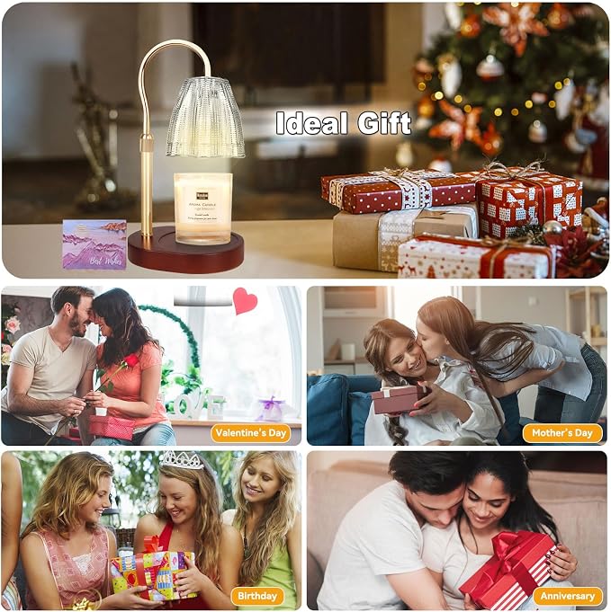 Candle Warmer Lamp with 3 Bulbs, Adjustable Height Dimmable Candle Warmer with Timer, Compatible with Large Jar, alternate