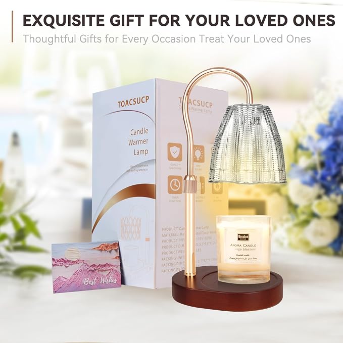 Candle Warmer Lamp with 3 Bulbs, Adjustable Height Dimmable Candle Warmer with Timer, Compatible with Large Jar, alternate