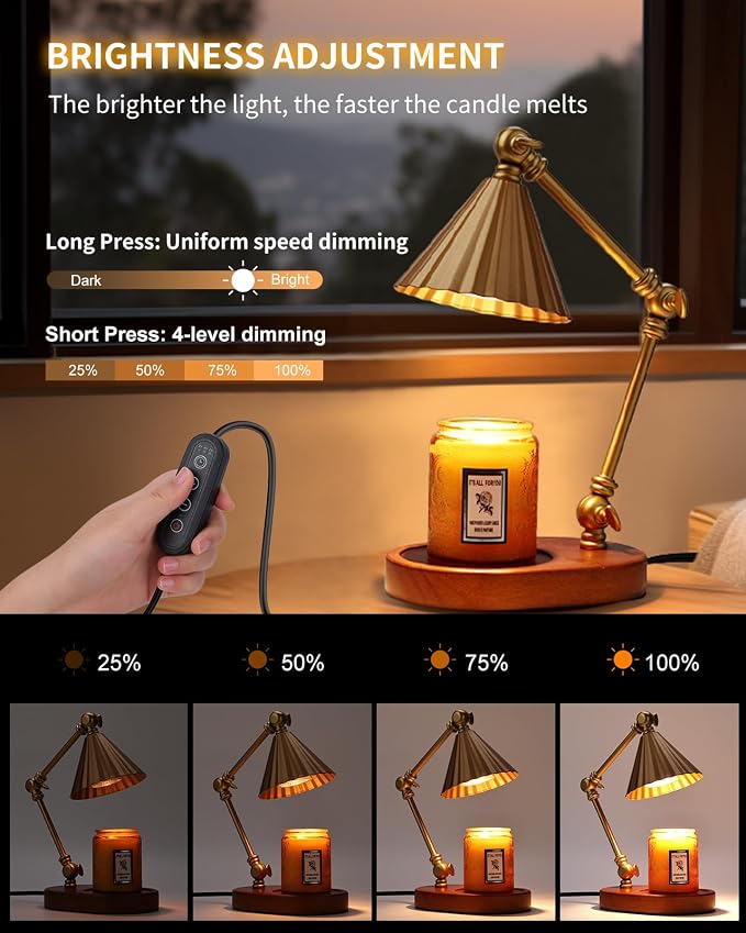 Candle Warmer Lamp with 3 Bulbs, Height Adjustable Candle Lamp Warmer with Timer - Electric Wax Melt Warmer for Scented Wax