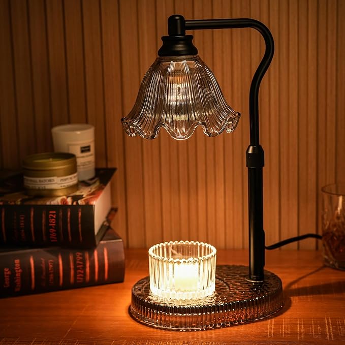 Candle Warmer Lamp with Adjustable Height - Flameless 4-Level Dimmable Wax Warmer, Timer Function & Stylish Design in