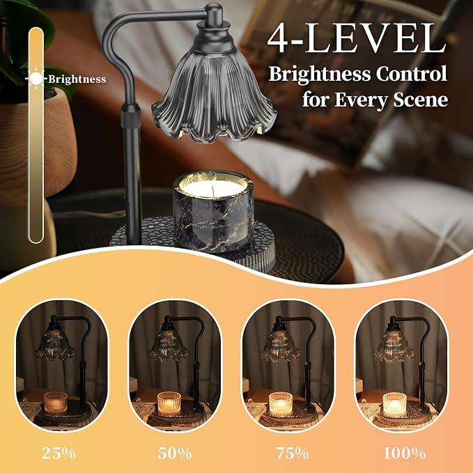 Candle Warmer Lamp with Adjustable Height - Flameless 4-Level Dimmable Wax Warmer, Timer Function & Stylish Design in