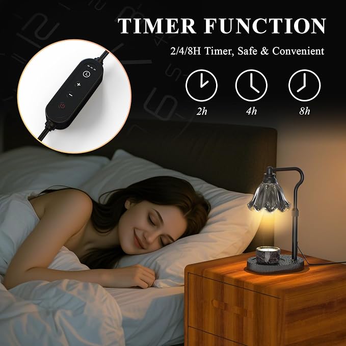 Candle Warmer Lamp with Adjustable Height - Flameless 4-Level Dimmable Wax Warmer, Timer Function & Stylish Design in