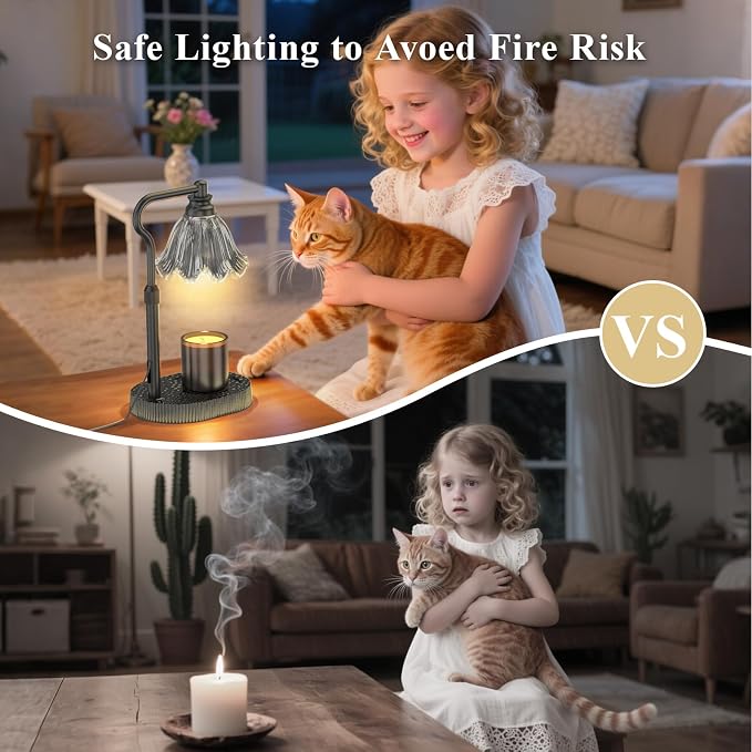 Candle Warmer Lamp with Adjustable Height - Flameless 4-Level Dimmable Wax Warmer, Timer Function & Stylish Design in