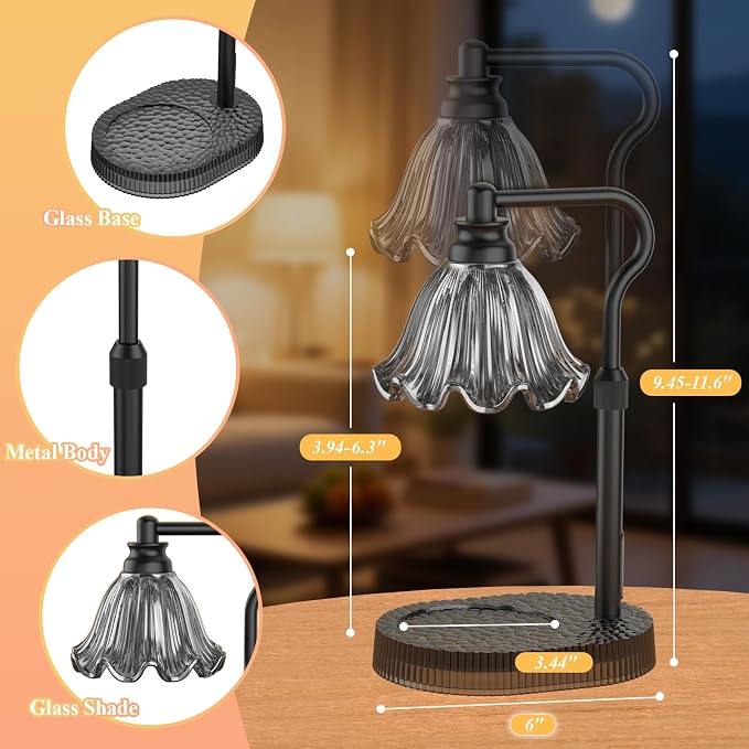 Candle Warmer Lamp with Adjustable Height - Flameless 4-Level Dimmable Wax Warmer, Timer Function & Stylish Design in