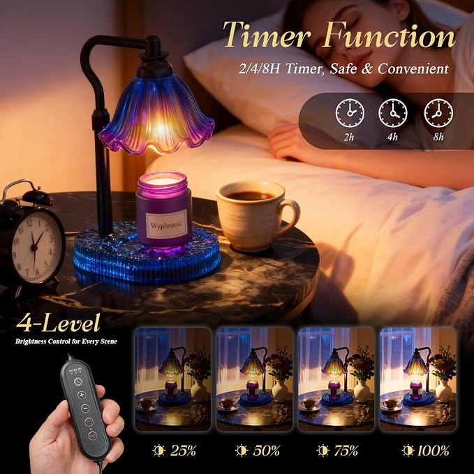Candle Warmer Lamp with Adjustable Height - Flameless 4-Level Dimmable Wax Warmer, Timer Function & Stylish Design in