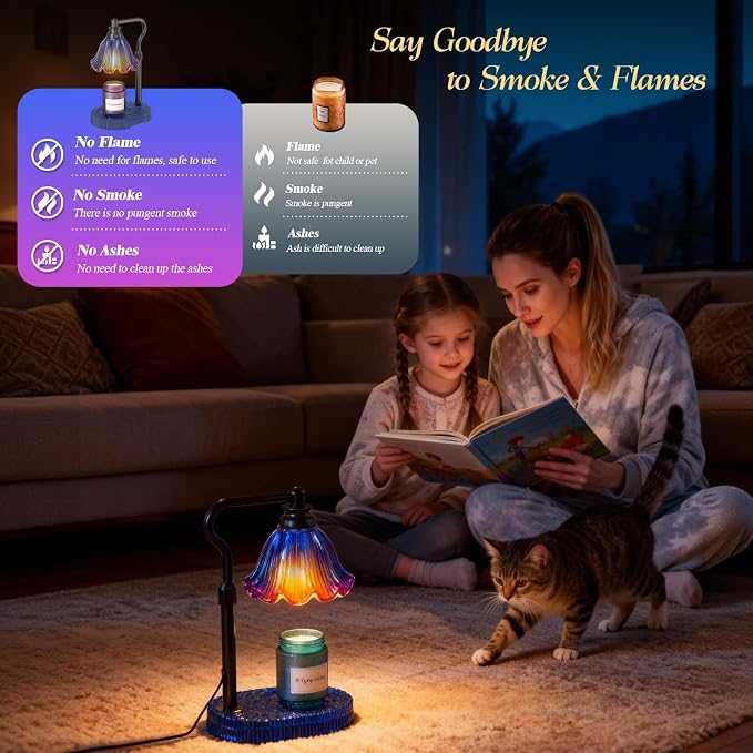 Candle Warmer Lamp with Adjustable Height - Flameless 4-Level Dimmable Wax Warmer, Timer Function & Stylish Design in