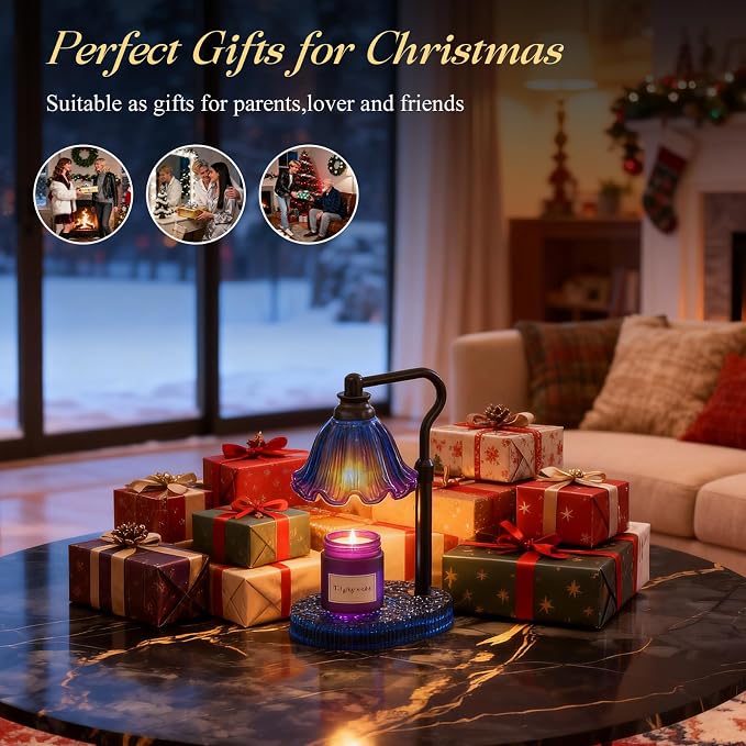 Candle Warmer Lamp with Adjustable Height - Flameless 4-Level Dimmable Wax Warmer, Timer Function & Stylish Design in