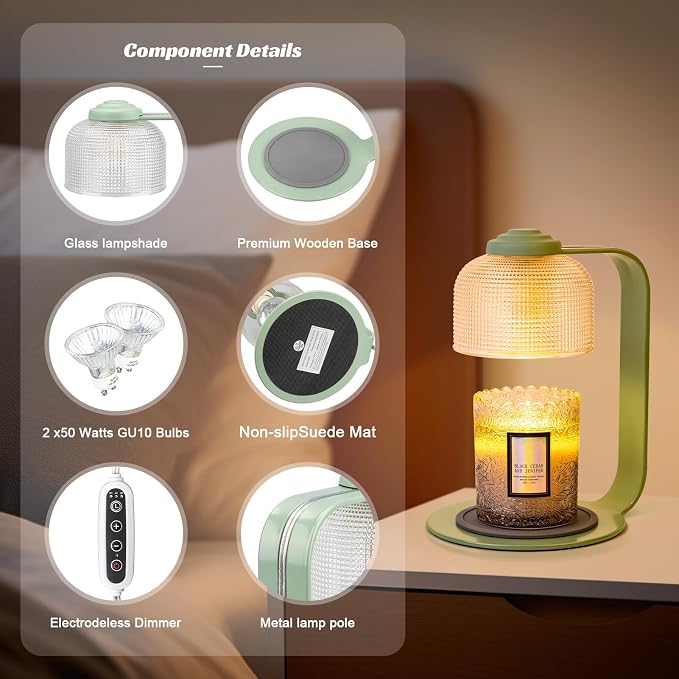 Candle Warmer Lamp with Clear Glass Globe and Timer & Dimmable Light, alternate product view 6