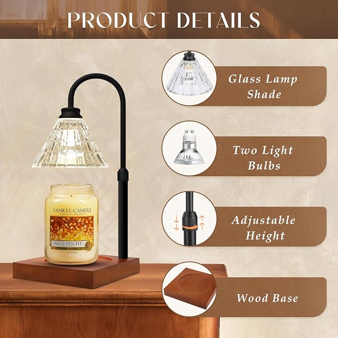 Candle Warmer Lamp with Dimmer, 2H/4H/8H Timer, Compatible with Large Jar Candle, Home Decor Gift for her