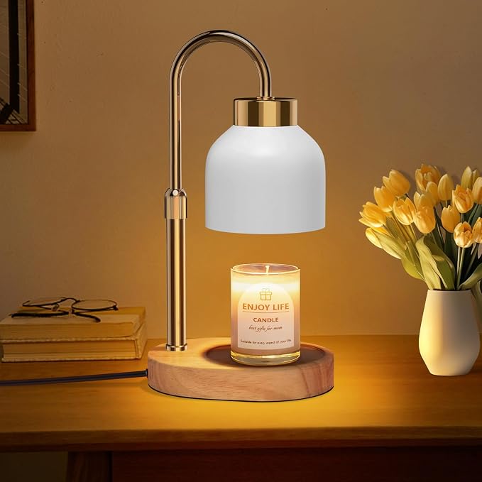 Candle Warmer Lamp with Dimmer Adjustable Height, 2/4/8H Timer,Vintage Home Decor for Scented Jar 5.7 inches Wood, product
