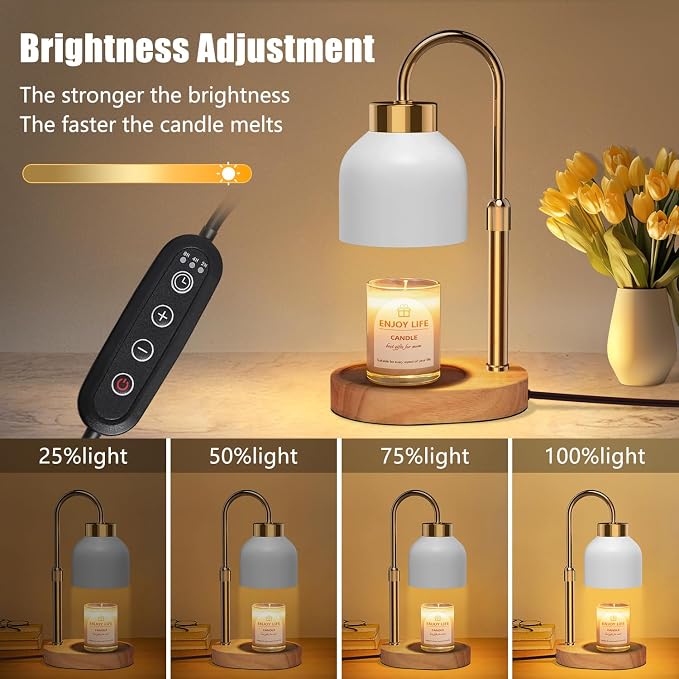 Candle Warmer Lamp with Dimmer Adjustable Height, 2/4/8H Timer,Vintage Home Decor for Scented Jar 5.7 inches Wood, alternate