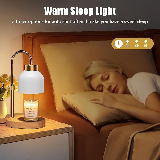 Candle Warmer Lamp with Dimmer Adjustable Height, 2/4/8H Timer,Vintage Home Decor for Scented Jar 5.7 inches Wood, alternate