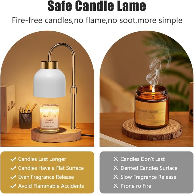 Candle Warmer Lamp with Dimmer Adjustable Height, 2/4/8H Timer,Vintage Home Decor for Scented Jar 5.7 inches Wood, alternate