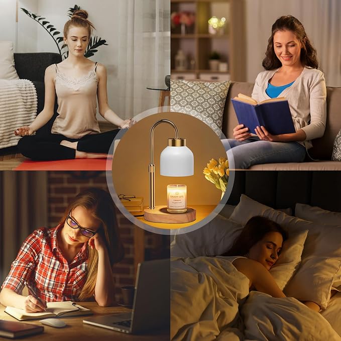 Candle Warmer Lamp with Dimmer Adjustable Height, 2/4/8H Timer,Vintage Home Decor for Scented Jar 5.7 inches Wood, alternate