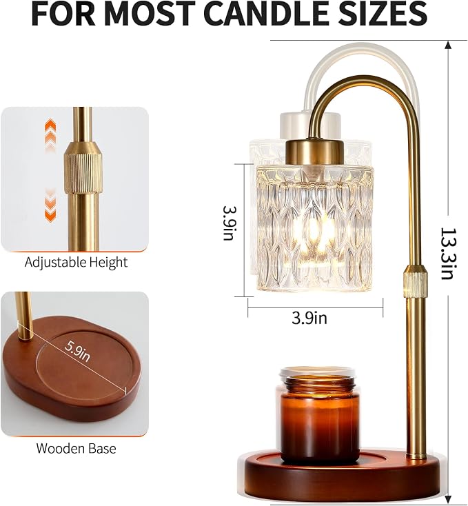 Candle Warmer Lamp with Dimmer and Timer,Home Decor Lamp for Scented Jar,Antique Brass Electric Wax Melt Warmer,Mother's