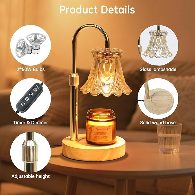 Candle Warmer Lamp with Dimmer - Electric Candle Lamp with Timer for Jar Candles Scented Candles, Plug-in Wax Warmer Lamp for