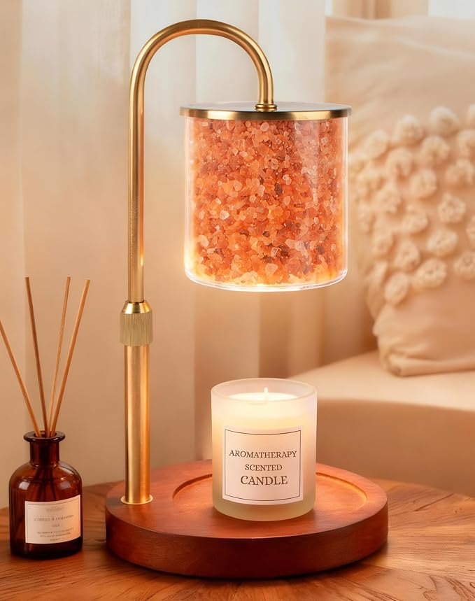 Candle Warmer Lamp with Himalayan Pink Salt, Timer & Dimmable Candle Warmer for Jar Candles, Birthday Gifts for Women Mom