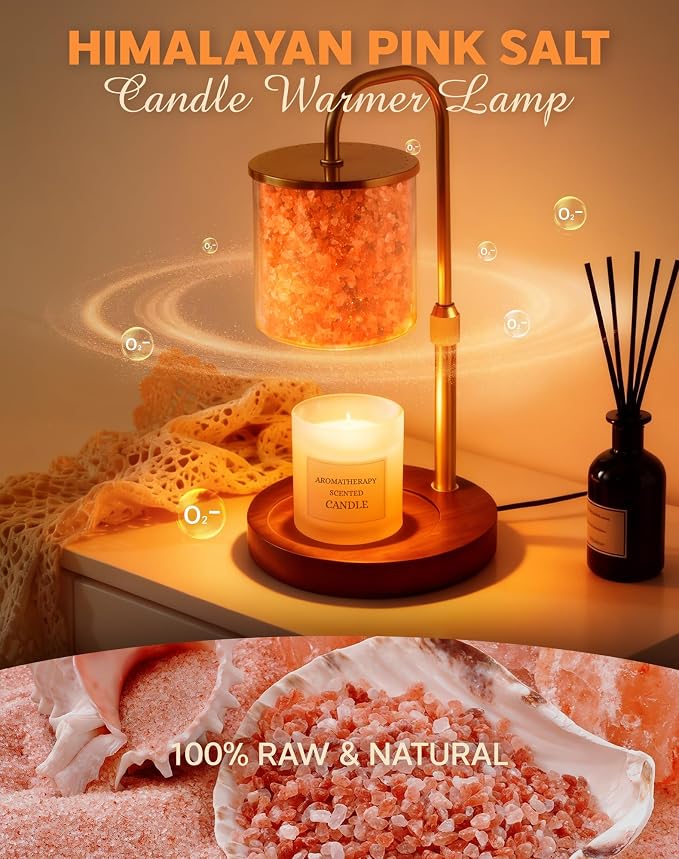 Candle Warmer Lamp with Himalayan Pink Salt, Timer & Dimmable Candle Warmer for Jar Candles, Birthday Gifts for Women Mom