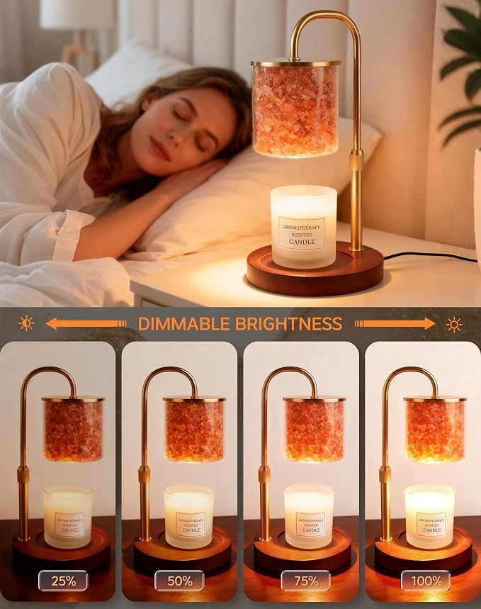 Candle Warmer Lamp with Himalayan Pink Salt, Timer & Dimmable Candle Warmer for Jar Candles, Birthday Gifts for Women Mom